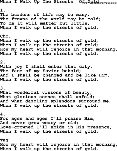 When I Walk Up The Streets Of Gold - Apostolic and Pentecostal Hymns and Songs lyrics, and PDF