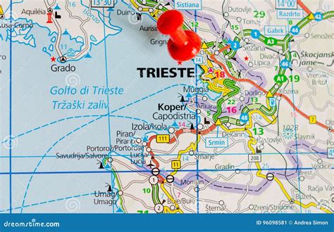 Trieste on map stock image. Image of travel, shipbuilding - 96098581