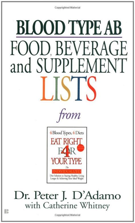 Blood Type AB Food, Beverage and Supplement Lists by Dr. Peter J. D'Adamo by Peter J. D'Adamo ...