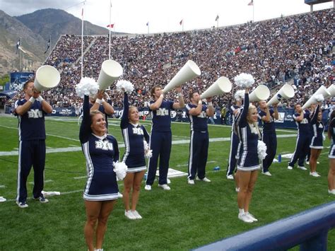 BYU cheerleaders | College cheerleading, Cheerleading, Football cheerleaders