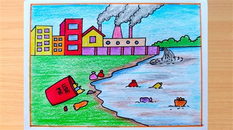 Plastic Pollution Drawing| How to Draw Environment Pollution Scenery| World Environment Day ...