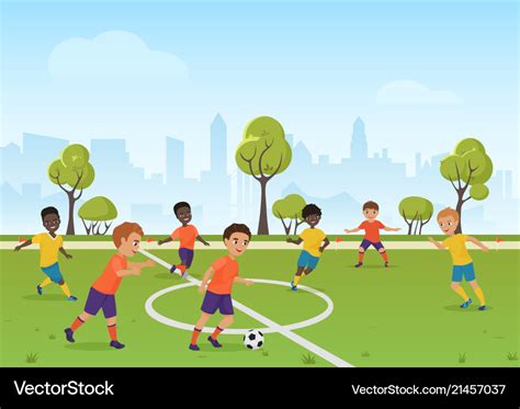 Kids soccer game boys playing soccer football Vector Image