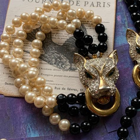 Vintage Rhinestone Panther Necklace & Bracelet Set – Lady Slippers