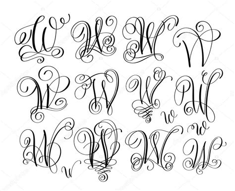 Cursive w calligraphy | Calligraphy lettering script font w set, hand written — Stock Vector ...