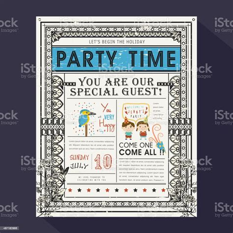 Adorable Cartoon Birthday Party Invitation Template Stock Illustration ...