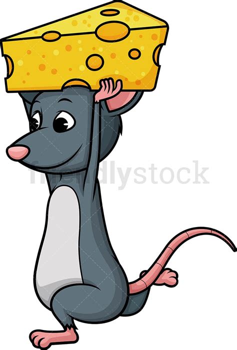 Mouse Carrying Cheese Cartoon Clipart Vector - FriendlyStock