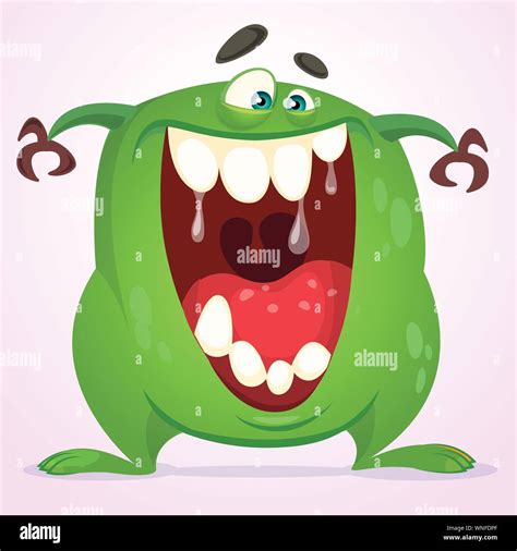 Green slimy monster with big teeth and mouth opened wide. Halloween ...