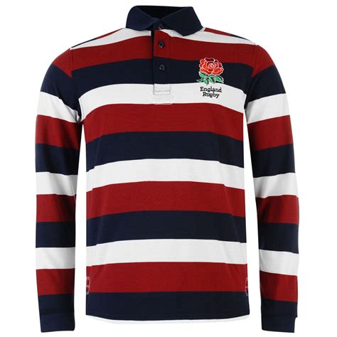 RFU Mens England Rugby Striped Long Sleeve Polo T Shirt Tee Training Wear Top | eBay