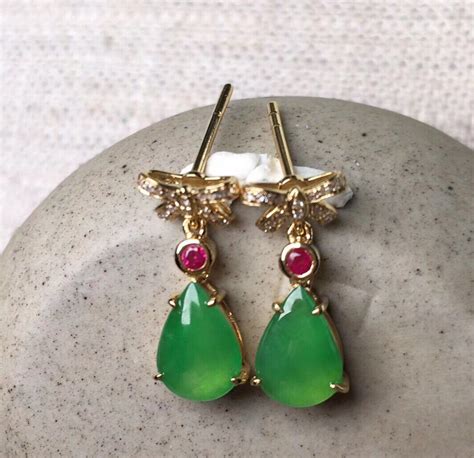 High Grade Natural Jadeite Earrings Pure Green Icy Water-drop Jadeite Earrings - Gradejade By Melody