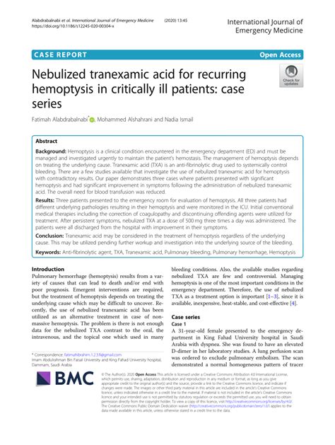 (PDF) Nebulized tranexamic acid for recurring hemoptysis in critically ...