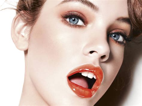 Women's red lipstick, Barbara Palvin, model, open mouth, makeup HD wallpaper | Wallpaper Flare