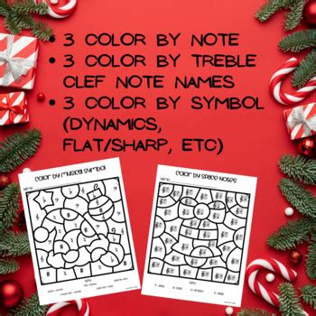 Christmas Music Coloring Pages- Color by Note/Treble Clef/Musical Symbol