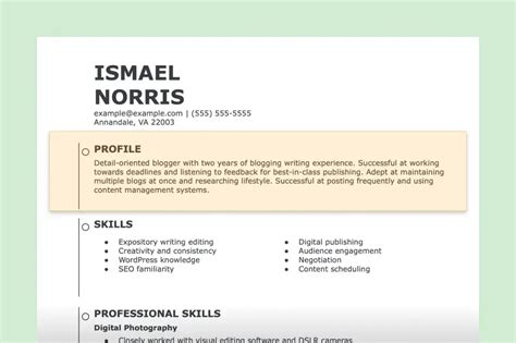 Examples Of Resume Profile Section