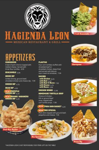 Menu – Hacienda Leon