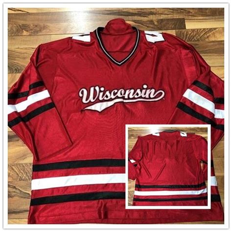 Wisconsin Badgers College Vintage Hockey Jersey Embroidery Stitched Customize any number and ...