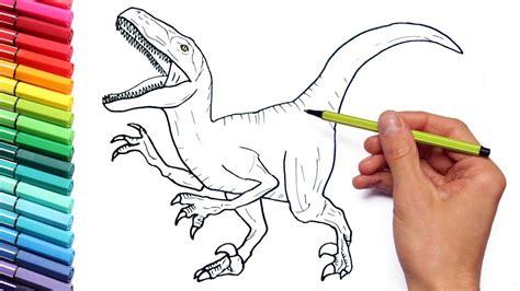 Drawing and Coloring Velociraptor Jurassic World - Dinosaurs Coloring ...