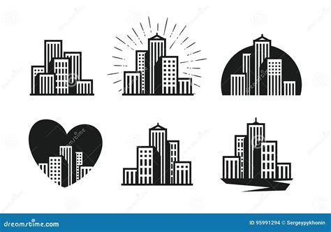 Modern City Logo. Skyscraper, Building, House, Town Set of Icons Stock Vector - Illustration of ...