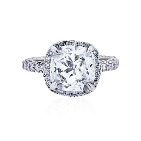 Platinum 3.02ct Cushion Cut Diamond Engagement Ring