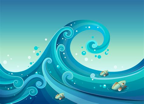 A big wave in the sea with fishes 521328 Vector Art at Vecteezy