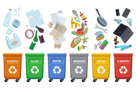 Recycle waste bins. Different trash types color containers sorting was By YummyBuum | TheHungryJPEG