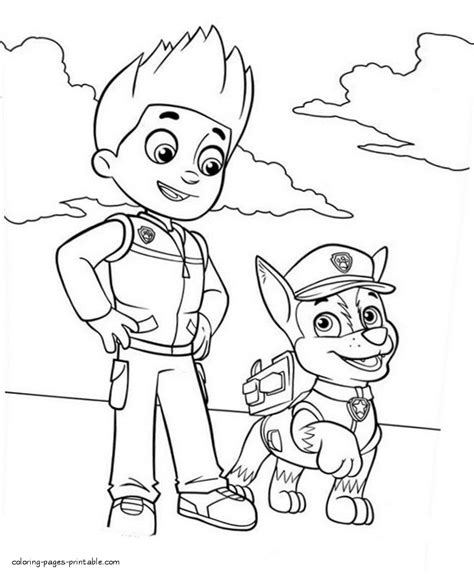 Paw Patrol coloring pages pdf. Ryder with Chase || COLORING-PAGES-PRINTABLE.COM