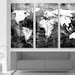 Black & White World Map Canvas Print Wall Art 3 Panel Split | Etsy