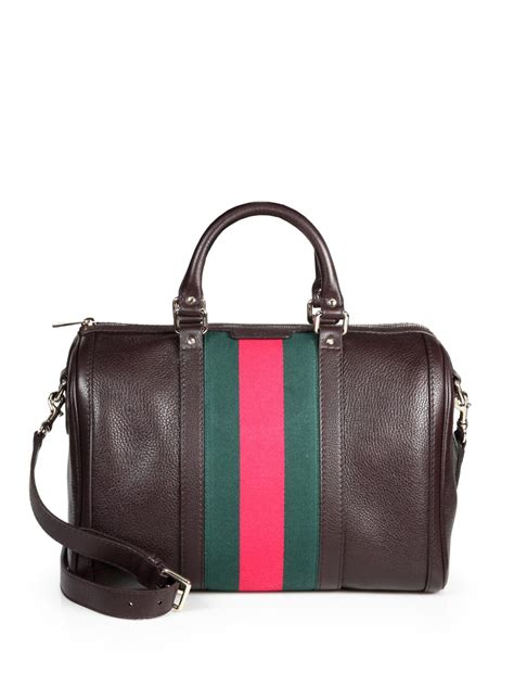 Gucci Vintage Web Boston Bag Black Leather | semashow.com