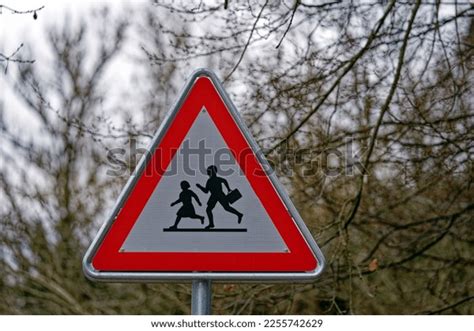 Red White Road Warning Sign School Stock Photo 2255742629 | Shutterstock