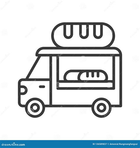 Bread Truck Vector, Food Truck Line Style Editable Stroke Icon Stock ...