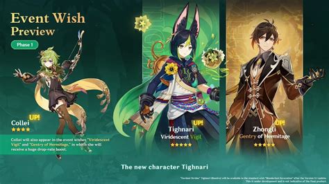 Genshin Impact News on Twitter: "3.0 Banners Announced: • Phase 1- Tighnari and Z hongli with 4 ...