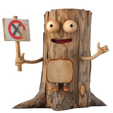 Wood Trunk Cartoon Character Holding Traffic Sign, Wood Trunk, Cartoon, Food PNG Transparent ...