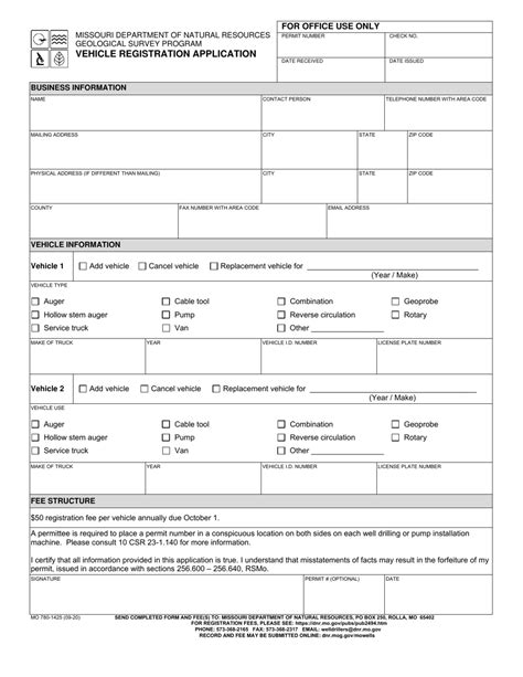 Form MO780-1425 Download Printable PDF or Fill Online Vehicle Registration Application, Missouri ...