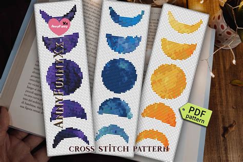 Set Moon Phase Bookmark Cross Stitch PDF Graphic by AnnyFunnyXx · Creative Fabrica