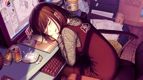 graphics tablets, anime, original characters, computer, anime girls, brunette, meta, HD ...