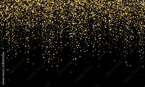 Golden confetti and falling gold glitter on black vector background. Carnival or birthday party ...