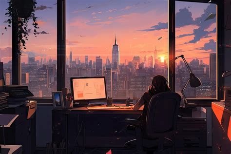 Premium AI Image | Anime Style Office Interior Creative and Colorful Workplace Illustration