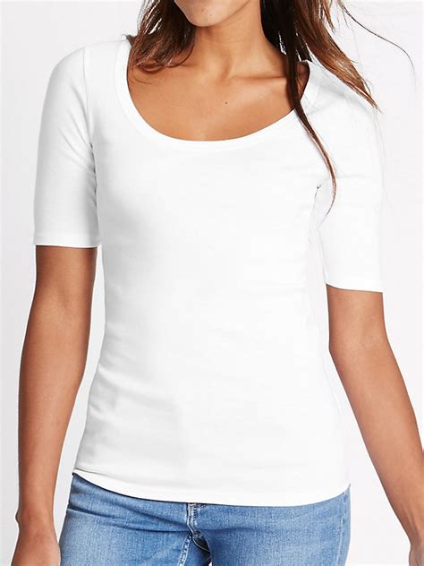 Marks and Spencer - - M&5 WHITE Pure Cotton Half Sleeve T-Shirt - Plus ...