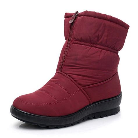 Waterproof Front Zipper Soft Sole Warm Lining Winter Snow Mid Calf ...