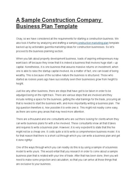 A Sample Construction Company Business Plan Template | Architect | Strategic Management