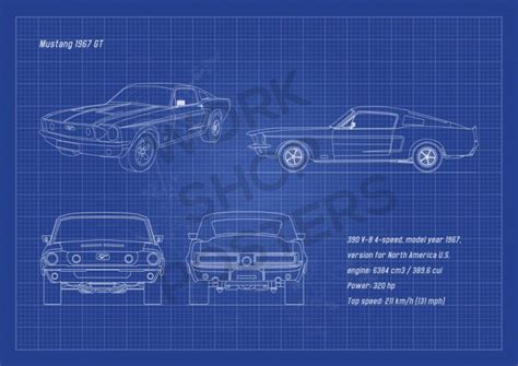 Mustang 1967 GT Fastback Horizontal Blueprint by workshopposters Ford ...