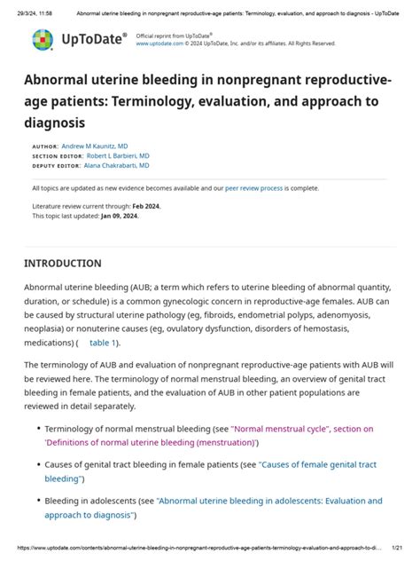 Abnormal Uterine Bleeding in Nonpregnant Reproductive-Age Patients ...