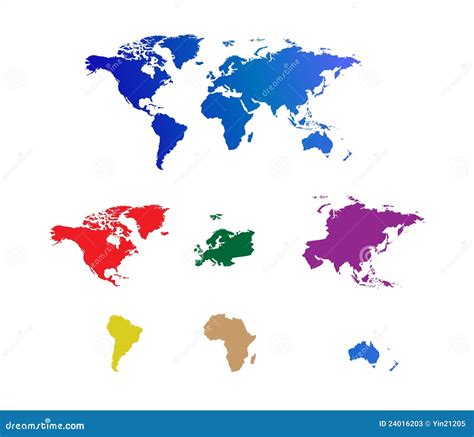 World Map Separated Continents Stock Photos - Image: 24016203