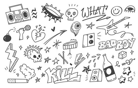 Set of Graffiti Doodle Punk Music Graphic by Big Barn Doodles · Creative Fabrica