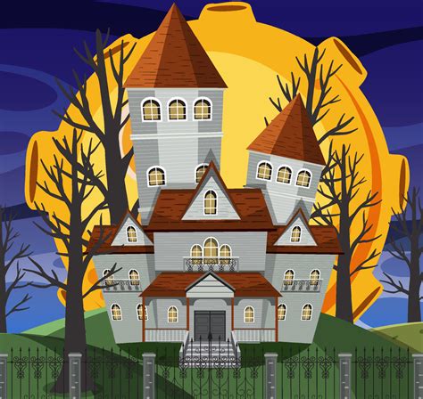 Haunted halloween mansion at night 3734355 Vector Art at Vecteezy
