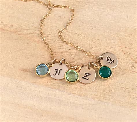 Mothers Birthstone Necklace, Sterling Silver Mom Initial Charm, Person ...