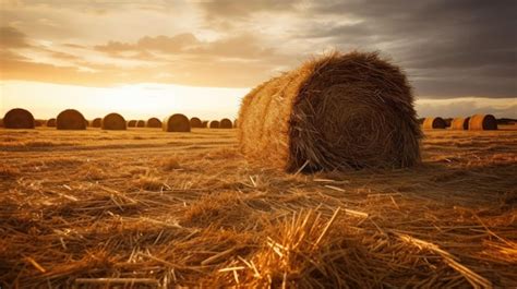 Premium AI Image | a large bales of hay in a field