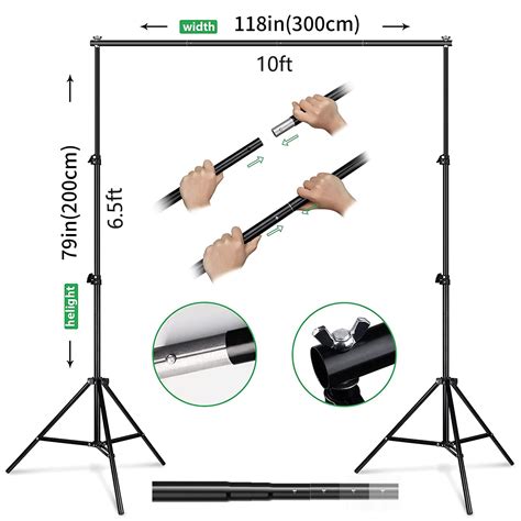 FOTOCREAT Backdrop Stand Kit 6.5x10ft Adjustable Photography Photo Studio Background Support ...
