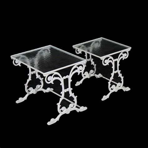 Painted Wrought Iron and Glass Top Side Table 20th C For Sale at 1stDibs