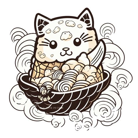 A Vector Of Taiyaki Ice Cream With Cat Design In Black And White Coloring, Black, White, Art PNG ...
