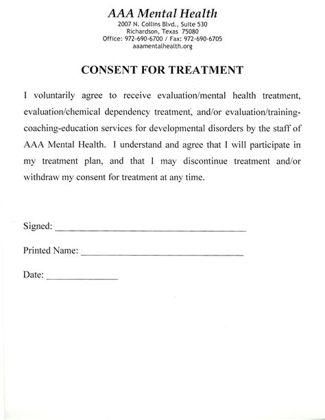 Medical Consent Form For Adults | templates free printable